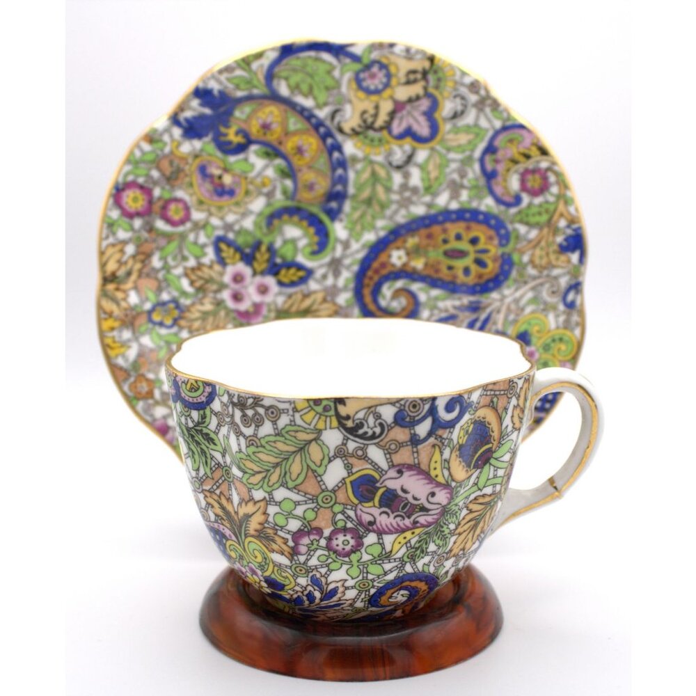 Vintage Clare England Bone China Tea Cup & Saucer Set Paisley Floral Design